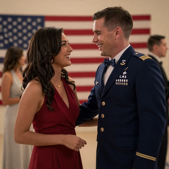 Daniela and Major Jacob, aviator dating success story dancing at an Air Force ball