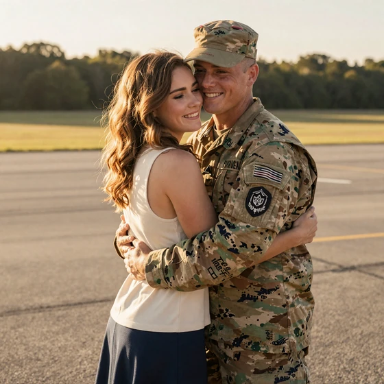 Sarah and Jake - military dating site success story homecoming on the tarmac