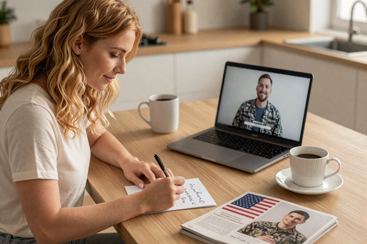 Woman writing a letter to her deployed partner - military dating advice for long-distance relationships