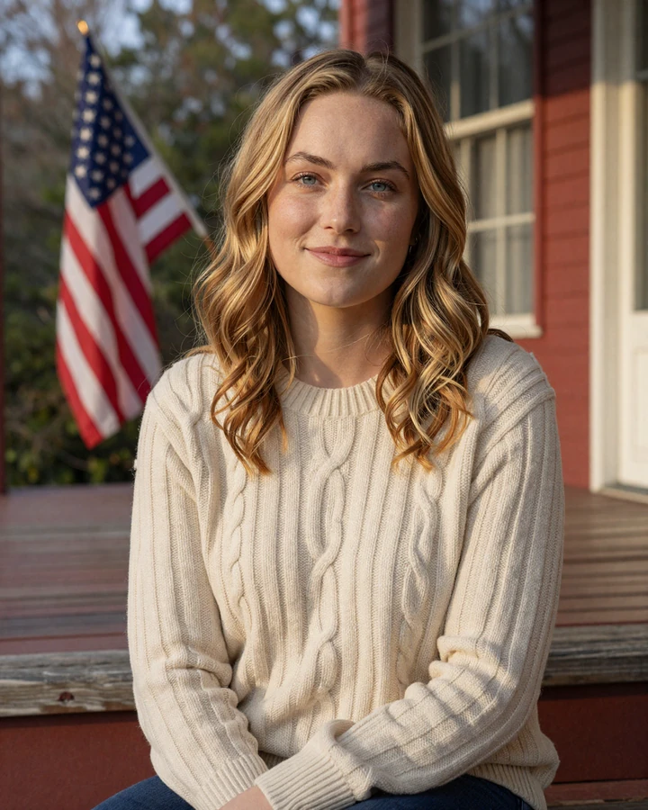 Smiling young American woman on a porch - meet women on the military dating site Homefront Match